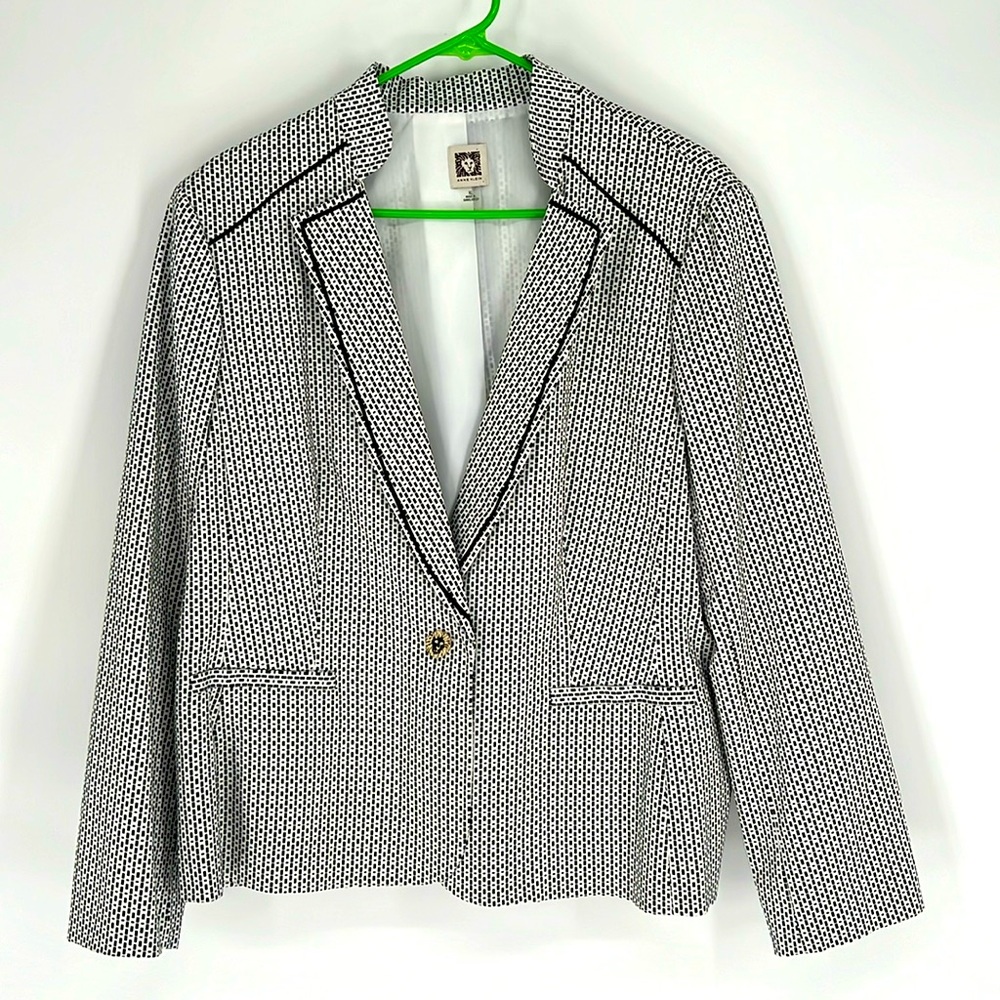 ANNE KLEIN Black and White One Button Gold Button Blazer Women's Size XL